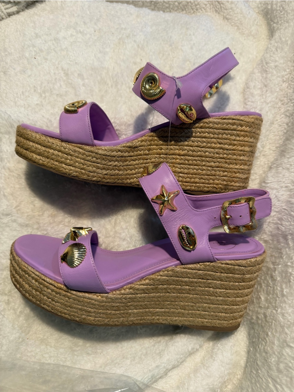 Larroude Madison Espadrille Wedge in Lilac Leather 9 - Picture 10 of 13